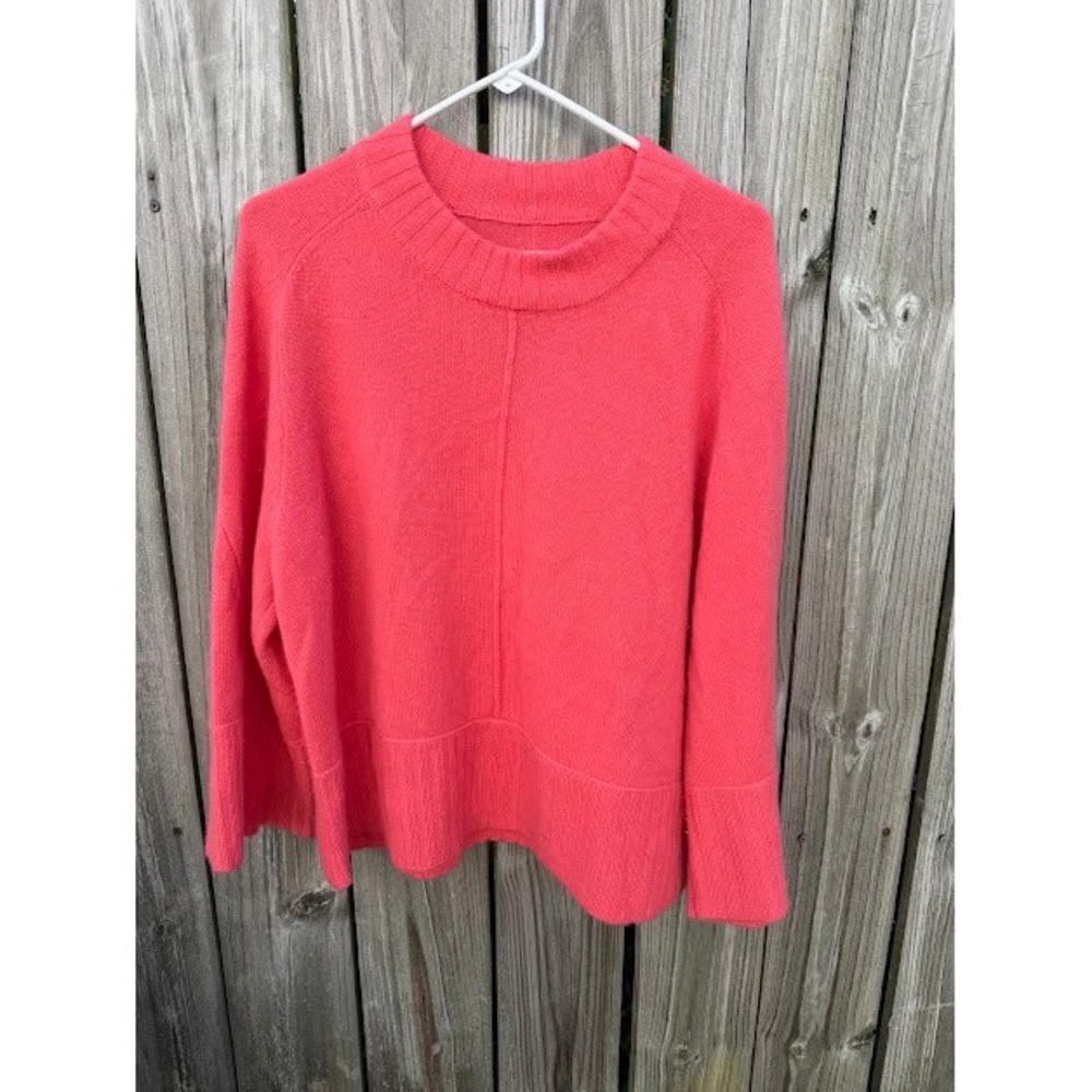 100% Cashmere Cozy Bright Maeve Sweater SP Coral Pink Boxy Ribbed Crewneck